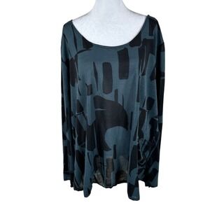 Chalet et Ceci Tunic Womens 3X Teal Abstract Geometric Cinched Back Zipper Boho